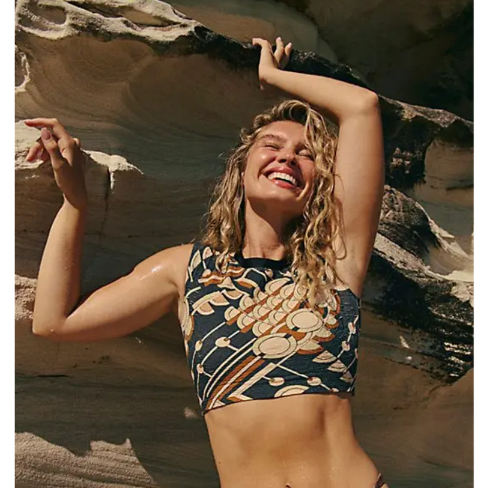 FREE PEOPLE FP BEACH FREE-EST SONNY PRINTED TEE SWIM BIKINI TOP CROPPED SHIRT XS